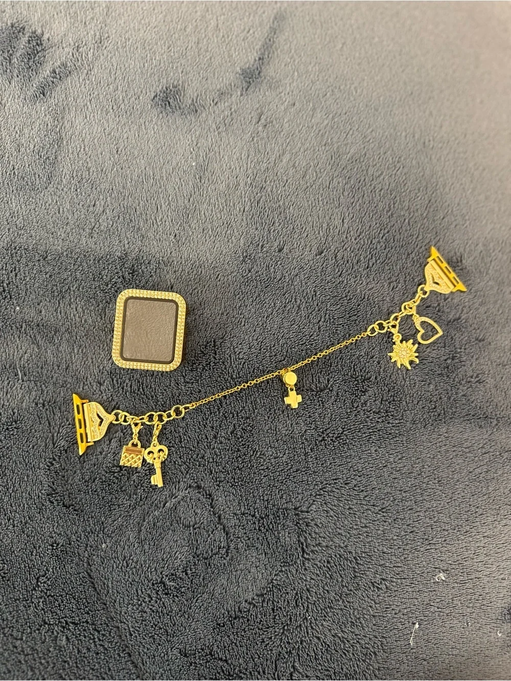 Gold Charm Bracelet Apple Watch Band with Crystal Accents